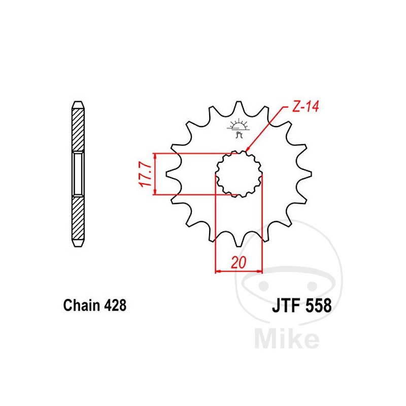JT SPROCKETS Fine gear transmission pinion 13T P-428 Ø17.7/20MM 726.40.05