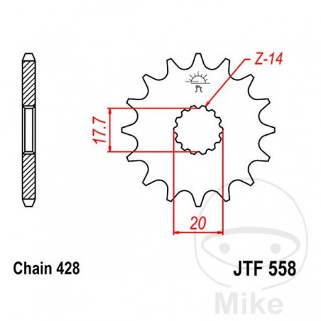 JT SPROCKETS Piñón transmisión engranaje fino 13T P-428 Ø17.7/20MM 726.40.05
