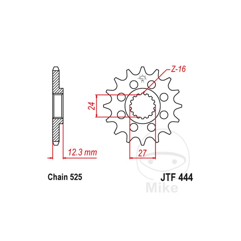 JT SPROCKETS Piñón transmisión racing engranaje fino 16T P-525 Ø24/27MM 726.04.60
