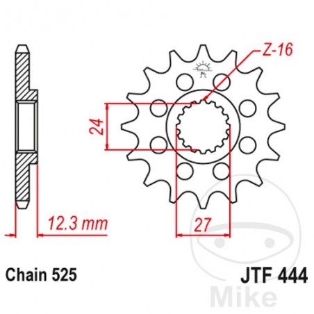 JT SPROCKETS Piñón transmisión racing engranaje fino 16T P-525 Ø24/27MM 726.04.60