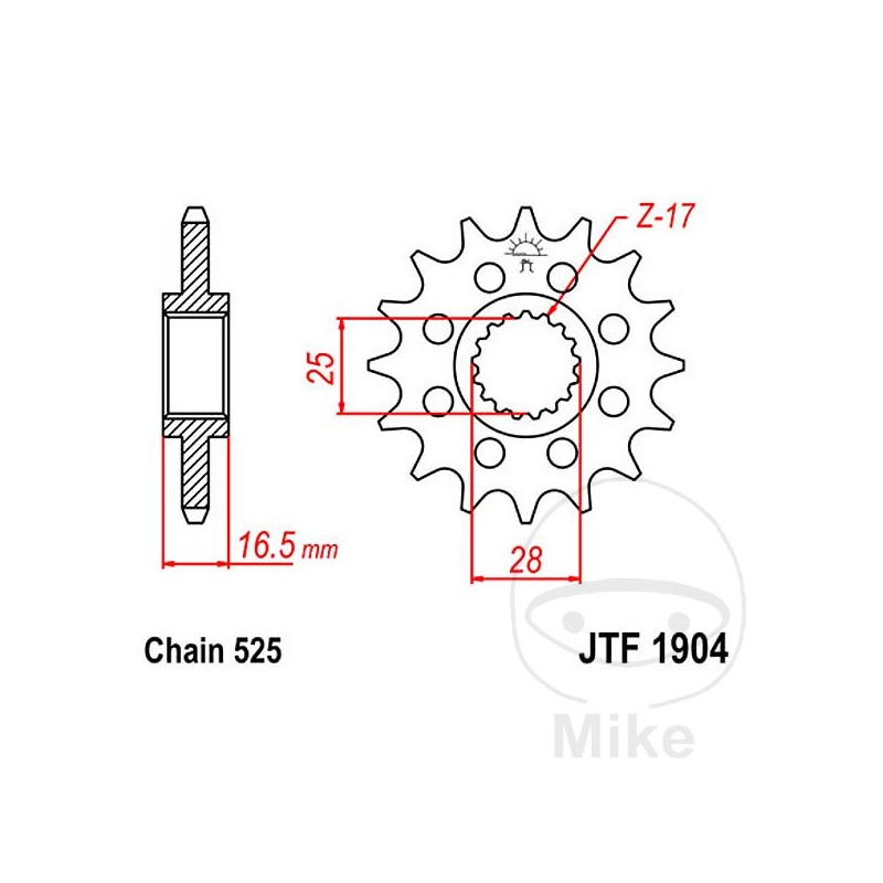 JT SPROCKETS Piñón transmisión racing 17T P-525 ALTN: 7260370 726.15.71
