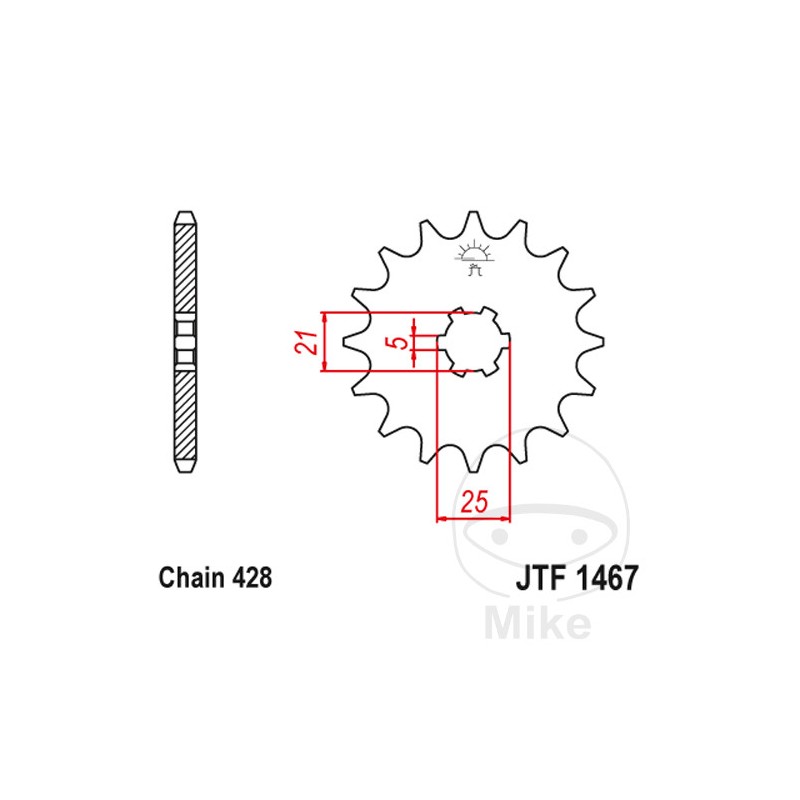 JT SPROCKETS Piñón transmisión engranaje grueso 13T 428 6 Ø21/25 726.04.75