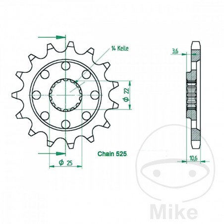 ESJOT Racing transmission sprocket 14T P-525 726.05.37