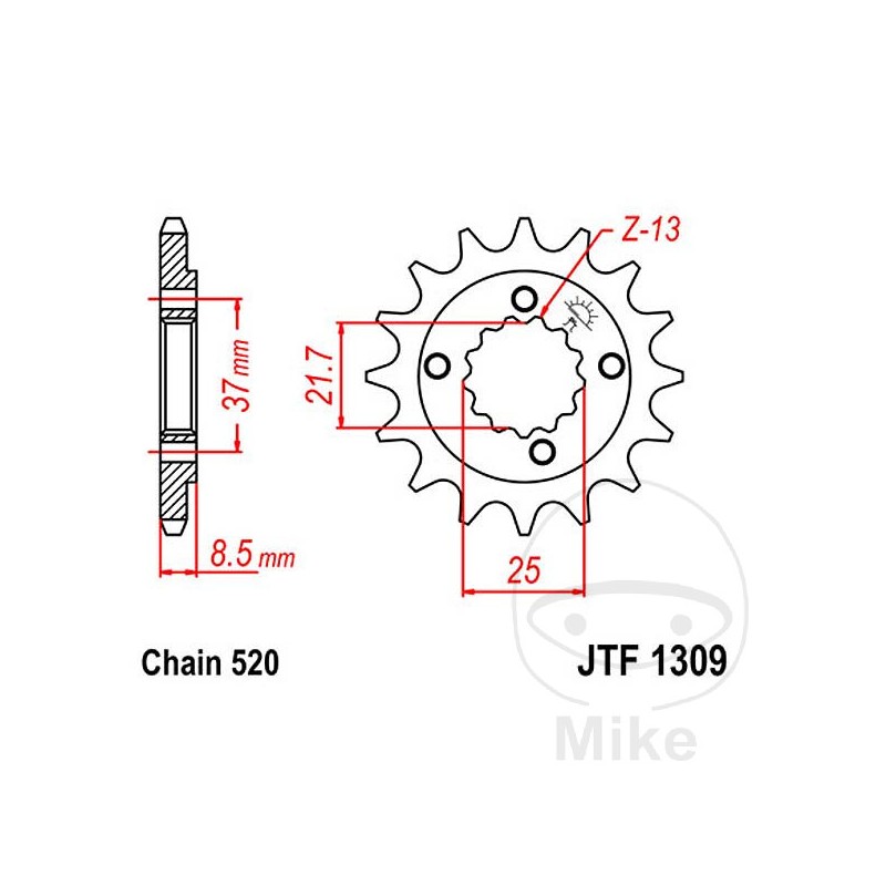 JT SPROCKETS Fine gear transmission pinion 14T P-520 Ø21.6/25MM 726.97.64