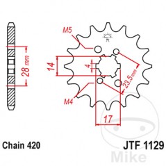 JT SPROCKETS Piñón transmisión engranaje grueso 15T P-420 4 Ø14/17MM 726.05.60