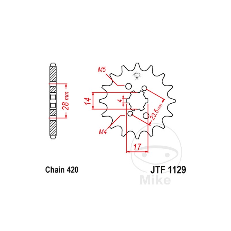 JT SPROCKETS Piñón transmisión engranaje grueso 15T P-420 4 Ø14/17MM 726.05.60