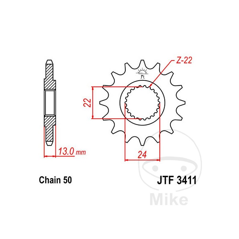 JT SPROCKETS Fine gear transmission pinion 16T 530 Ø24/22 726.05.57
