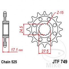 JT SPROCKETS Piñón transmisión racing engranaje fino 15T P-525 Ø24.5/27.5MM 726.04.54