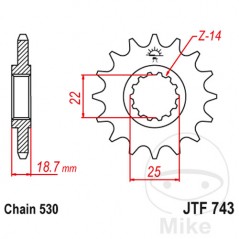 JT SPROCKETS Fine gear transmission pinion 14T P-530 Ø22/25MM 726.02.52