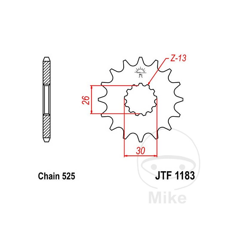JT SPROCKETS Piñón transmisión engranaje fino 17T P-525 Ø26/30MM 726.16.47