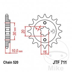 JT SPROCKETS coarse gear transmission pinion 14T P-520 4 Ø16/20MM 726.05.99