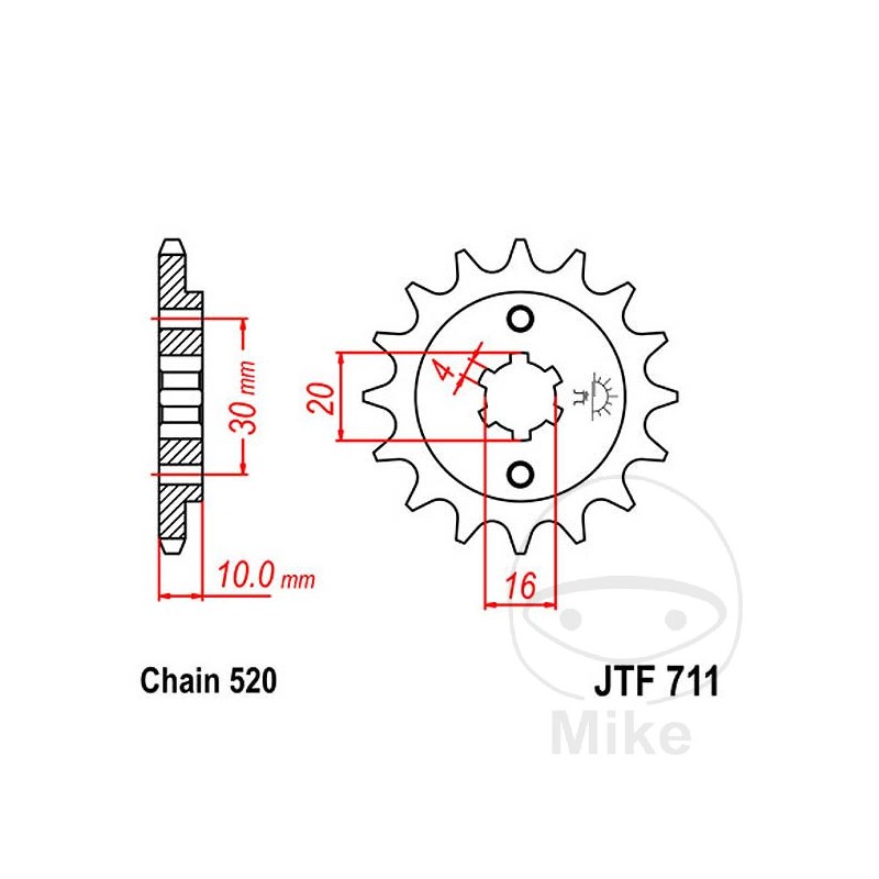 JT SPROCKETS Piñón transmisión engranaje grueso 14T P-520 4 Ø16/20MM 726.05.99