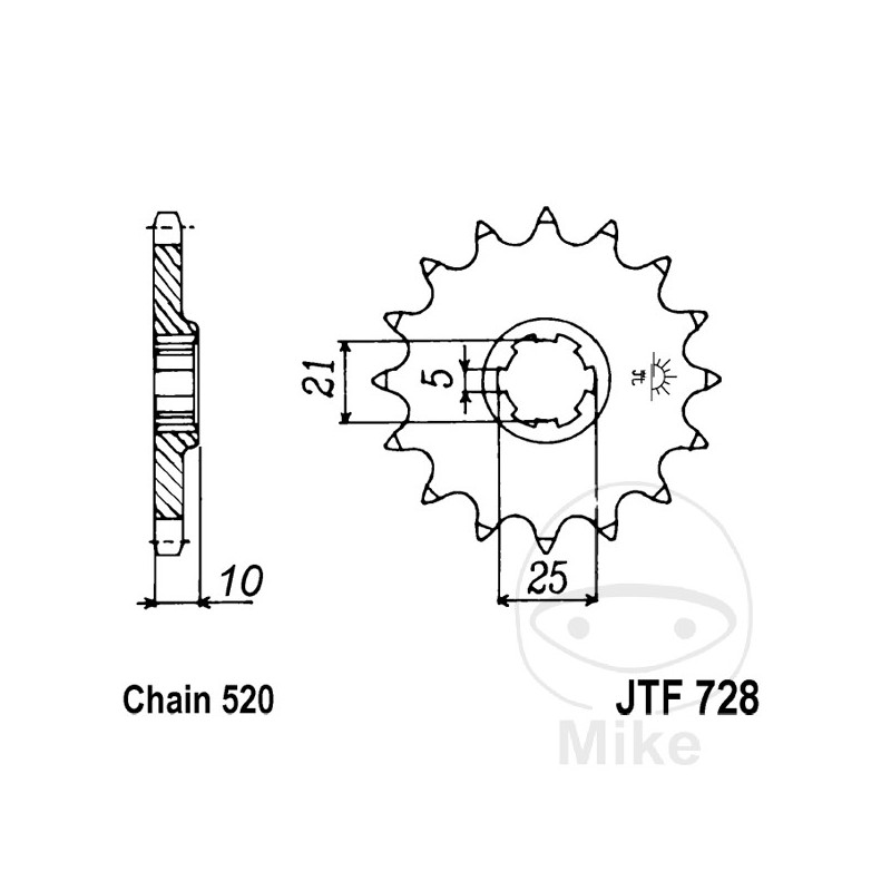 JT SPROCKETS Piñón transmisión engranaje grueso 15T P-520 5 Ø21/25MM 726.06.72