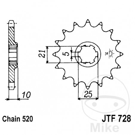 JT SPROCKETS Piñón transmisión engranaje grueso 15T P-520 5 Ø21/25MM 726.06.72