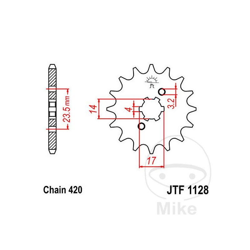 JT SPROCKETS Piñón transmisión engranaje grueso 11T 420 4 Ø14/17 726.06.80