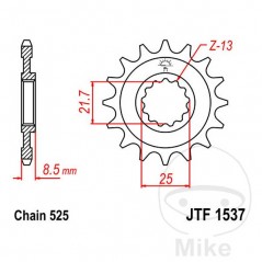 JT SPROCKETS Piñón transmisión engranaje fino 18T P-525 Ø21.6/25MM 726.46.82