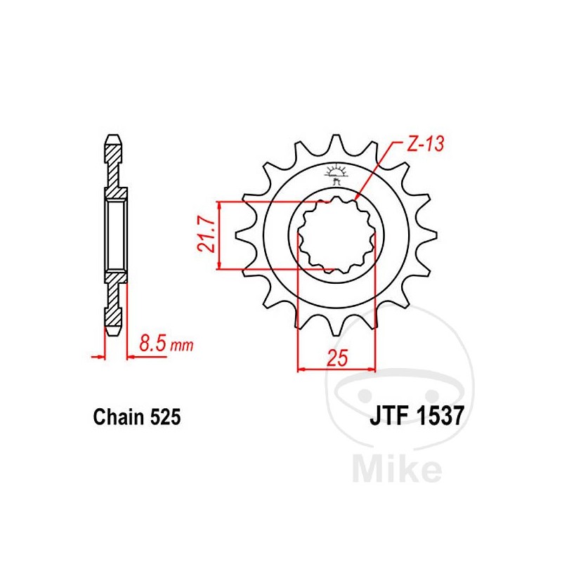 JT SPROCKETS Piñón transmisión engranaje fino 18T P-525 Ø21.6/25MM 726.46.82