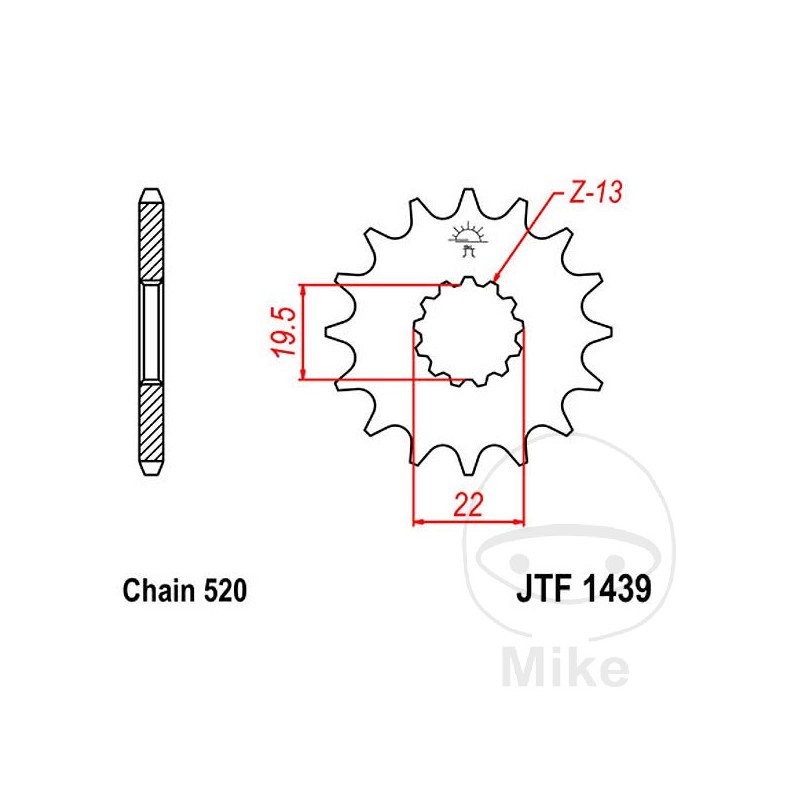 JT SPROCKETS Piñón transmisión engranaje fino 12T P-520 Ø19.5/22MM 726.07.30
