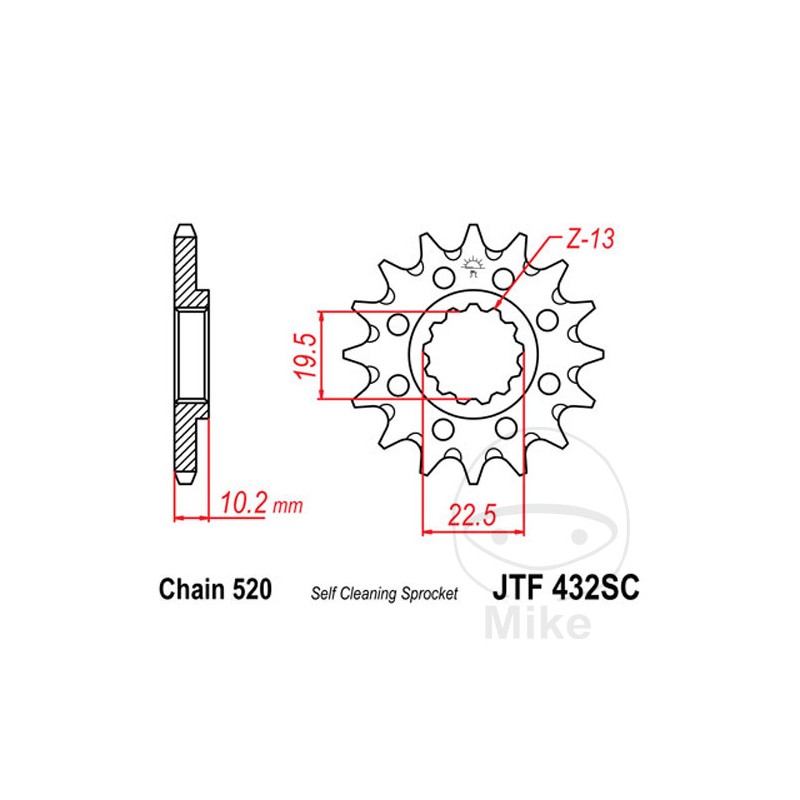 JT SPROCKETS Piñón transmisión racing engranaje fino 13T P-520 Ø19.5/22MM 726.07.63