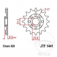 JT SPROCKETS Piñón transmisión racing engranaje fino 14T P-520 Ø21.2/23.8MM 726.20.82