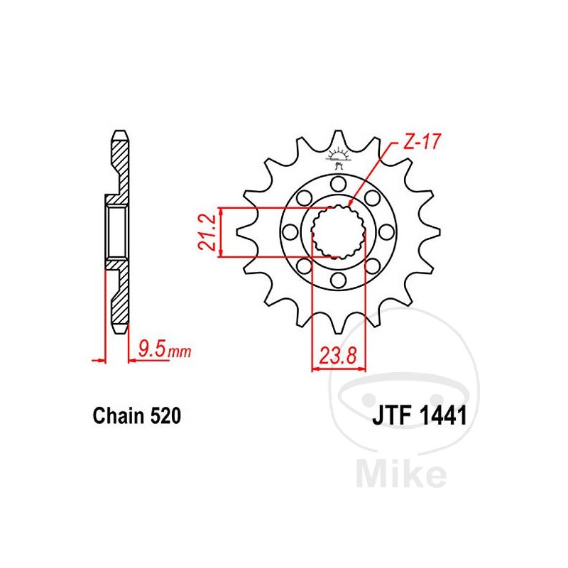 JT SPROCKETS Piñón transmisión racing engranaje fino 14T P-520 Ø21.2/23.8MM 726.20.82