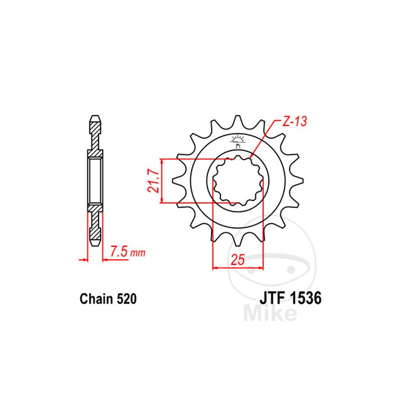 JT SPROCKETS Fine gear transmission pinion 15T 520 Ø21.7/25 726.38.33