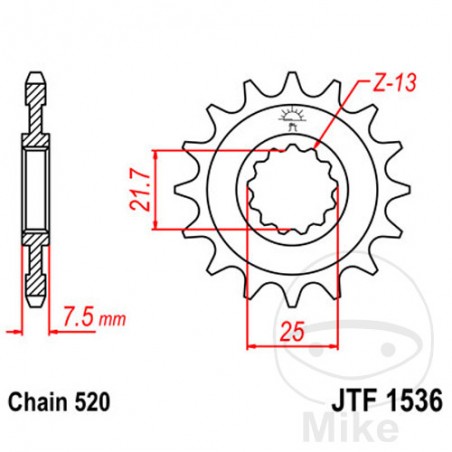JT SPROCKETS Piñón transmisión engranaje fino 15T 520 Ø21.7/25 726.38.33