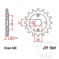 JT SPROCKETS coarse gear transmission pinion 15T P-520 5 Ø21/25MM 726.02.93