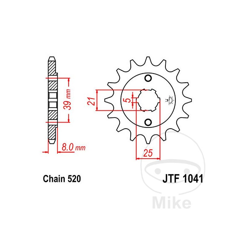 JT SPROCKETS Piñón transmisión engranaje grueso 15T P-520 5 Ø21/25MM 726.02.93