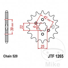JT SPROCKETS Piñón transmisión engranaje grueso 13T P-520 6 Ø22/25MM 726.02.97