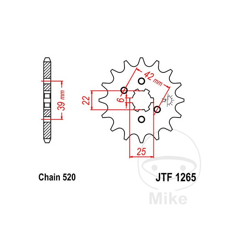 JT SPROCKETS Piñón transmisión engranaje grueso 13T P-520 6 Ø22/25MM 726.02.97