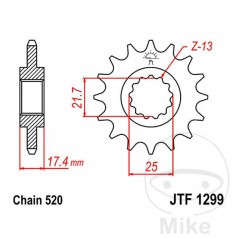 JT SPROCKETS Piñón transmisión engranaje fino 14T 520 Ø21.7/25 726.11.22