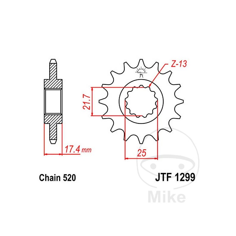 JT SPROCKETS Fine gear transmission pinion 14T 520 Ø21.7/25 726.11.22