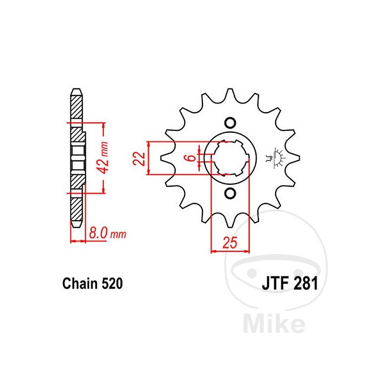 JT SPROCKETS Piñón transmisión engranaje grueso 14T P-520 6 Ø22/25MM 726.21.40
