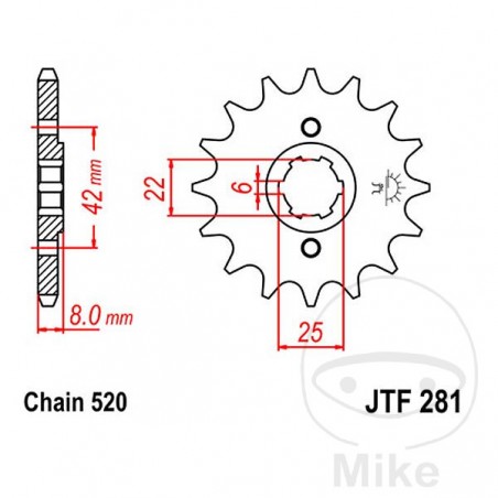 JT SPROCKETS Piñón transmisión engranaje grueso 14T P-520 6 Ø22/25MM 726.21.40