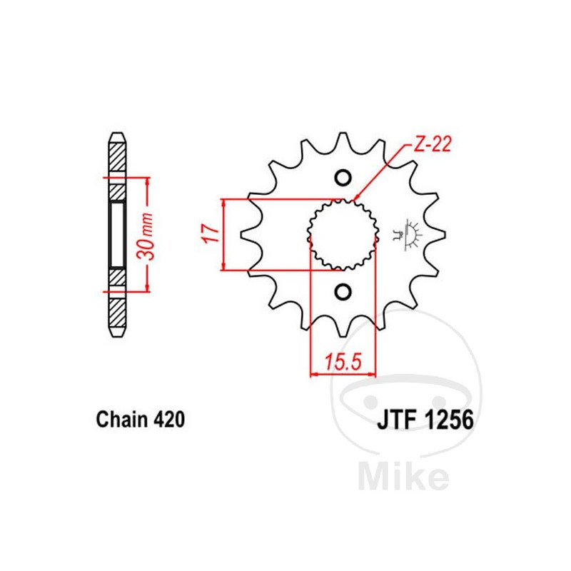 JT SPROCKETS Fine gear transmission pinion 15T P-420 Ø15.5/17MM 726.35.10