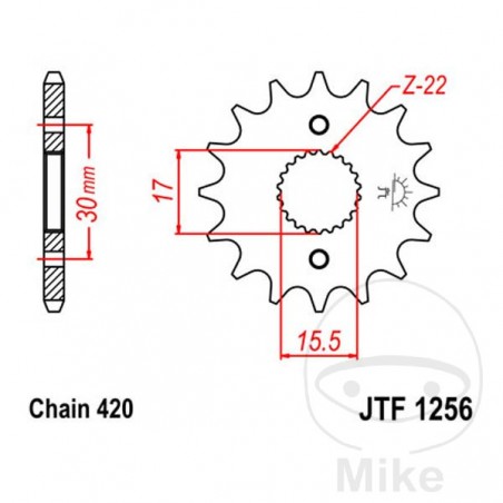 JT SPROCKETS Piñón transmisión engranaje fino 15T P-420 Ø15.5/17MM 726.35.10