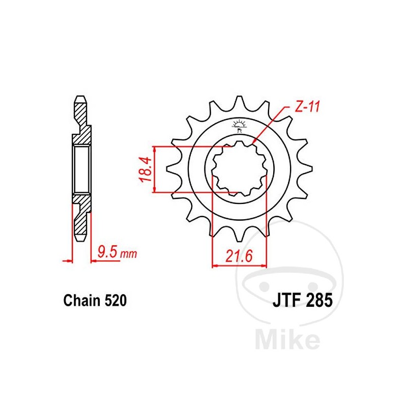 JT SPROCKETS Piñón transmisión engranaje fino 15T P-520 Ø18.4/21.6MM 726.02.08