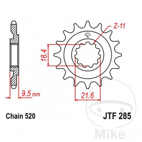 JT SPROCKETS Piñón transmisión engranaje fino 15T P-520 Ø18.4/21.6MM 726.02.08