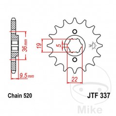 JT SPROCKETS Piñón transmisión engranaje grueso 15T P-520 6 Ø19/22MM 726.03.15