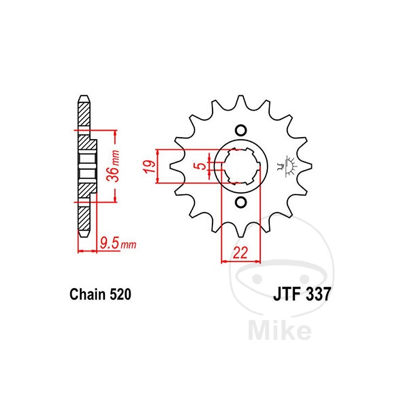 JT SPROCKETS Piñón transmisión engranaje grueso 15T P-520 6 Ø19/22MM 726.03.15