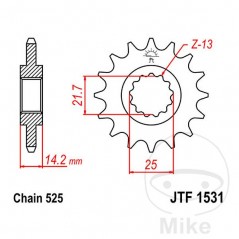 JT SPROCKETS Piñón transmisión engranaje fino 15T 525 Ø21.7/25 726.12.66