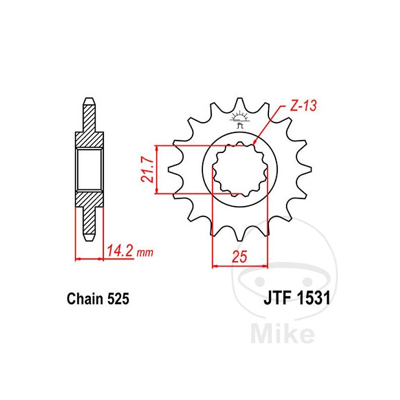 JT SPROCKETS Fine gear transmission pinion 15T 525 Ø21.7/25 726.12.66