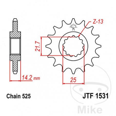 JT SPROCKETS Piñón transmisión engranaje fino 15T 525 Ø21.7/25 726.12.66