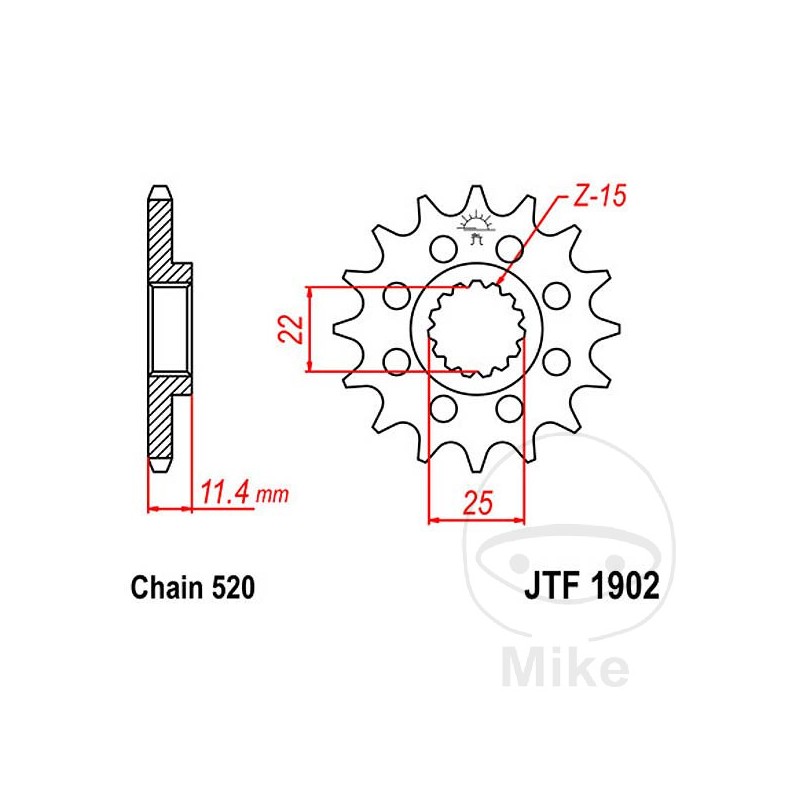 JT SPROCKETS Piñón transmisión racing engranaje fino 14T P-520 Ø22/25MM 726.02.01