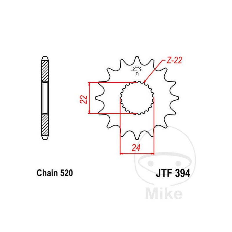 JT SPROCKETS Fine gear transmission pinion 11T P-520 Ø22/24MM 726.40.88