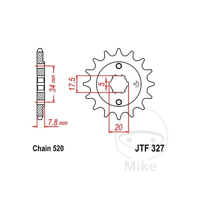 JT SPROCKETS Piñón transmisión engranaje grueso 15T P-520 5 Ø17.5/20MM 726.36.84