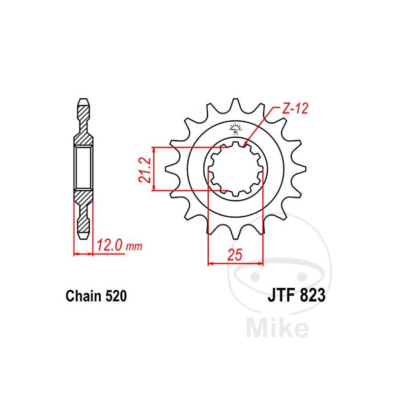 JT SPROCKETS Fine gear transmission pinion 14T P-520 Ø21/25MM 726.14.72