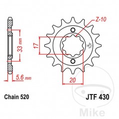 JT SPROCKETS Fine gear transmission pinion 15T P-520 Ø16.7/20MM 726.22.72