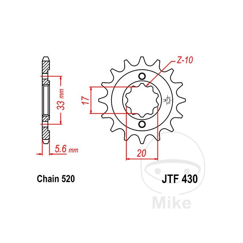 JT SPROCKETS Piñón transmisión engranaje fino 15T P-520 Ø16.7/20MM 726.22.72